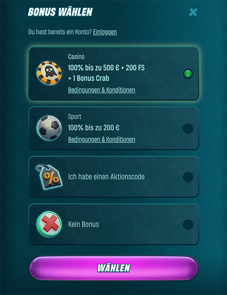 Caspero Casino — panel logowania i gier